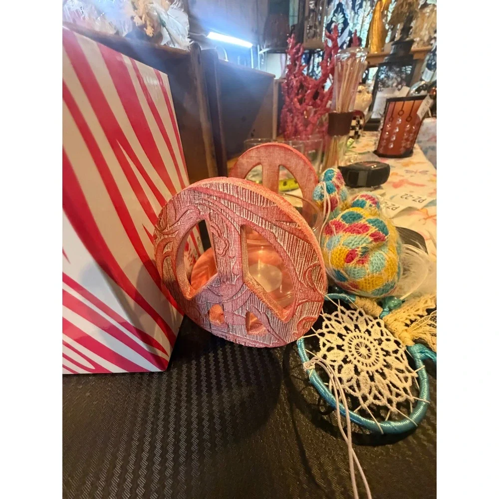 Pink Zebra Peace Sign Simmer Pot Set Boho Dreamcatcher Knit Accent Pink Blue